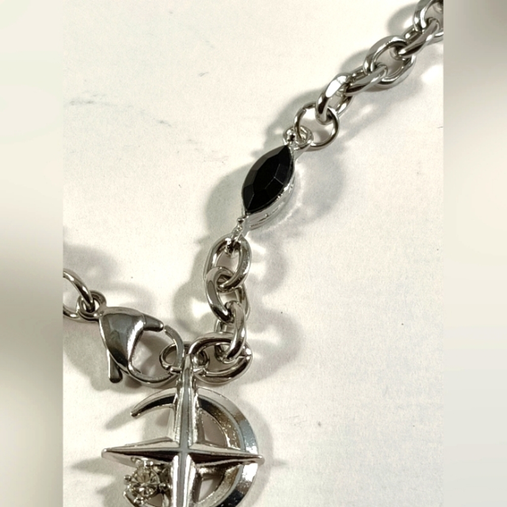 Moon & Star Pendant Necklace Unisex Silver Stainless Steel - Picture 4 of 9